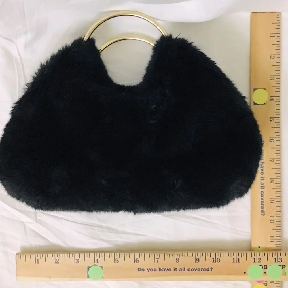 Black Faux Fur Clutch Handbag - Picture 3 of 8